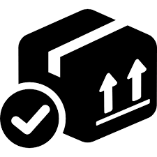 Step 3: Minimalistic icon representing confirming delivery, showing a checkmark inside a circle with a package symbol below it